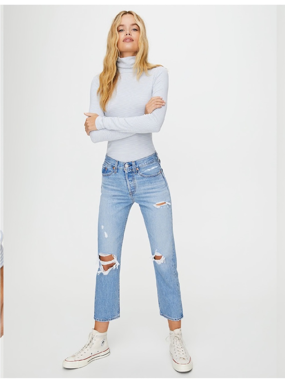 Levi’s Light Blue Distressed Wedgie Straight-Leg jeans